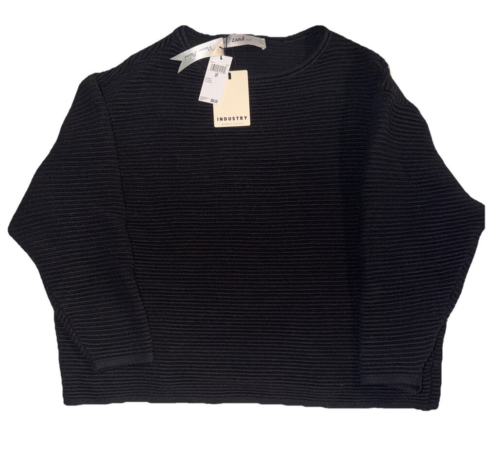 Zara NWT Black Oversized Ribbed Mock Neck Sweater Women’s Small
